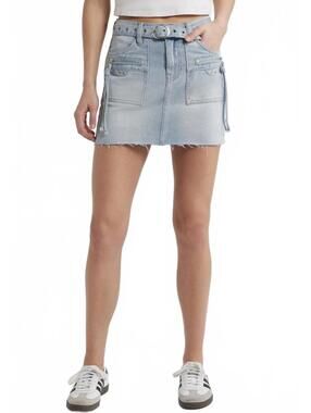 PTCL Eve Moto Zip Pocket Mini Denim Skirts Light Wash NWT XS